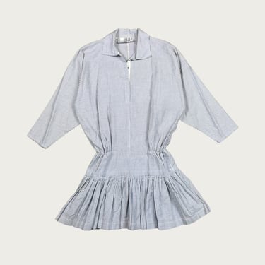 (S/M) 80s Norma Kamali Blue Pinstripe Mini Shirt Dress