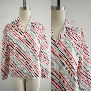 1970s/80s Red and Black Striped Blouse 