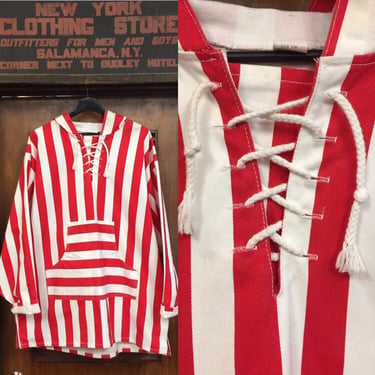 Vintage 1980’s Candy Stripe Pullover Jacket with Hood, Vintage Jacket, 60’s Style, Work Wear Cut, Vintage Pullover, Vintage Clothing 