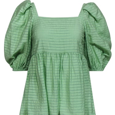 Stine Goya - Light Green Striped Puff Sleeve &quot;Kinsley&quot; Peplum Blouse Sz XS
