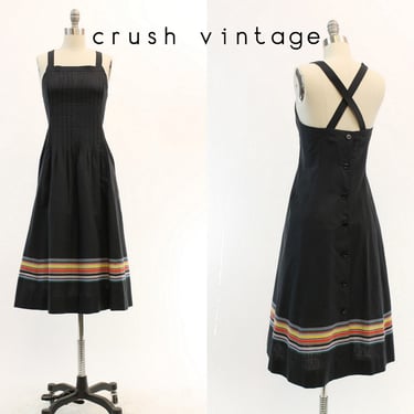 1980s Nipon Boutique cotton sun dress small | vintage strappy back striped dress 