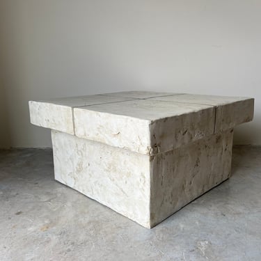80's Postmodern Organic Concrete Finish Composite Plaster Coffee Table 