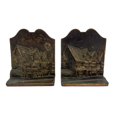Pair of Antique Shakespeare House Cast Bronze Bookends