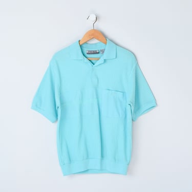 Vintage 90s Aqua Paneled-Knit Polo - 