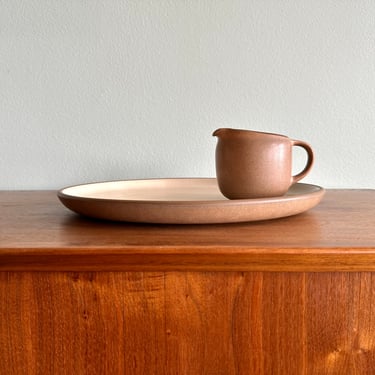 Vintage retired Heath Ceramics 13" serving platter in Sandalwood / round chop plate / California pottery designed by Edith Heath 