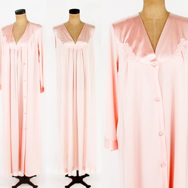 1970s Pale Pink Peignoir Set | 70s Peach Nylon Peignoir | Vanity Fair | Large 