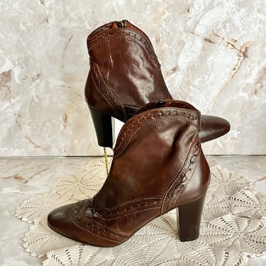 Vintage 90s Ankle Boots, Booties, Leather, Italy, Side Zip, Sesto Meucci, Size 6.5 US 