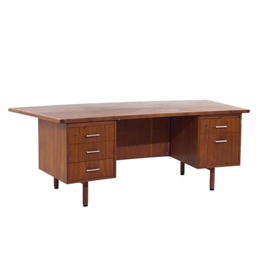 Jens Risom Style Mid Century Walnut Curved Executive Desk - mcm 