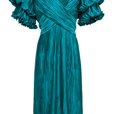 Richilene - Vintage Teal Pleated Tiered Sleeve Midi Dress Sz 12