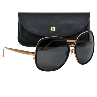 Linda Farrow - Black Matte Oversized Round Sunglasses w/ Gold-Toned Frame
