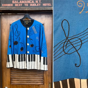 Vintage 1980’s Piano Music Note Embroidery New Wave Party Jacket, 80’s Fashion, Vintage Clothing 