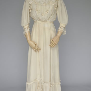 1900s Edwardian ivory silk wedding dress set XS 