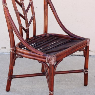 Two 2 Authentic Vintage M-71 McGuire Arrow Back Rattan Rawhide Chairs Organic Modern 