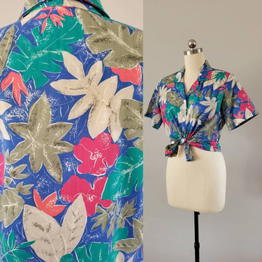 1980's Hawaiian Print Shirt by Season Ticket 80's Resort Wear 80s Tropical Shirt - Women's Vintage Size Medium / Larg 