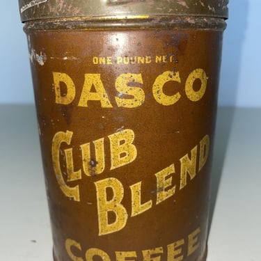 Dasco Club Blend Brand Coffee Tin Litho Label Davies & Sullivan Co. New York, Vintage collectible tins, coffee can, vintage kitchen decor 