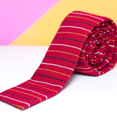Vintage 50s/60s Red Wool Skinny Flat Necktie 