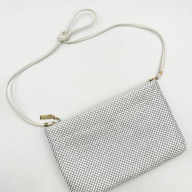 Vintage Whiting Davis White Metal Mesh Purse with Shoulder Strap | 70s Designer Chain Mail Bag 