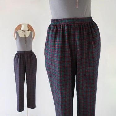 plaid lounge trousers 24-30 - vintage 90s y2k womens size small comfortable high waist pants elastic 