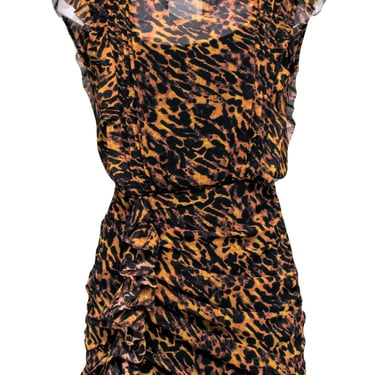 All Saints - Brown & Black Leopard Print Ruched Dress Sz 4