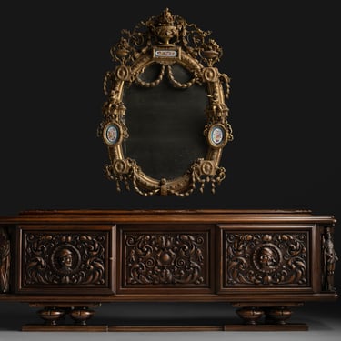 Ornate Gilded Mirror / Baroque Credenza