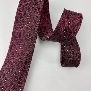 Early 1960's Mod Tie - Narrow Profile  - PENNEYS TOWNCRAFT - Stylized Dot Pattern in Cranberry with a Speck of White 