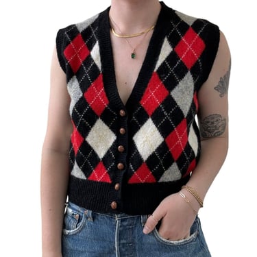 Vintage 1980s 100% Shetland Wool Argyle Dark Academia Preppy Sweater Vest Sz M 