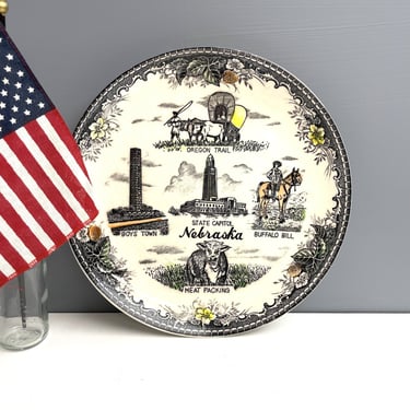 Nebraska state souvenir plate - vintage 1950s road trip souvenir 