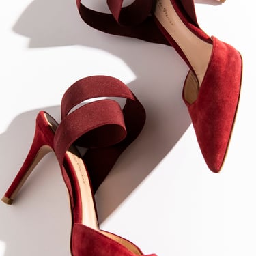 GIANVITO ROSSI Red Suede Pointed Heel Mules (Sz. 36)