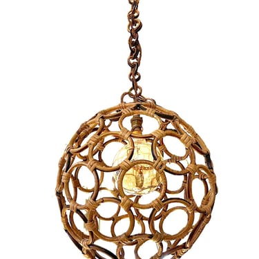 An Italian 1960s circular bamboo ball light in the style of Franco Albini