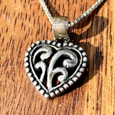 Sterling Silver Filigree Heart Pendant Necklace Vintage 925 Italy Box Chain Boho Fashion Gift 