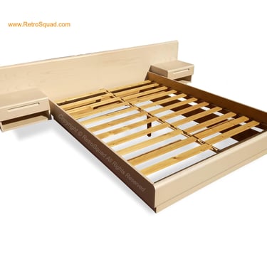 Queen Size Teak Platform / Floating Bed With Attached Nightstands by Jesper, Mid-Century, Denmark, MCM, Bedroom - CALL Chris 571 330 0810 