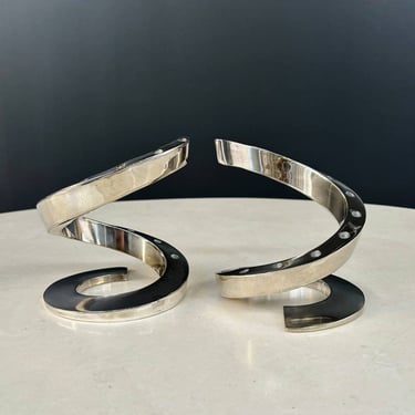 Pair of Silver Plate Coil Snake Candle Holders by Bertil Vallien for Dansk, c.1970’s 