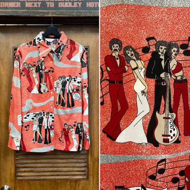 Vintage 1970’s Soul Funk Disco Poly Cartoon Music Band Shirt, 70’s Pop Art, Vintage Clothing 