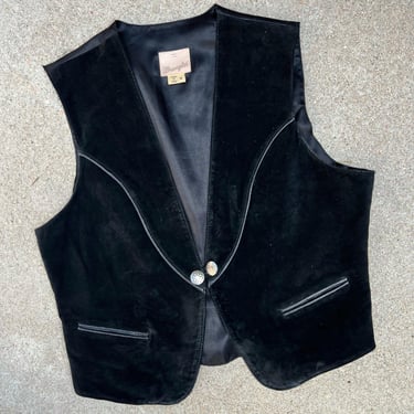 Vintage Wrangler 90s Black Distressed Suede Genuine Leather Western Vest M 