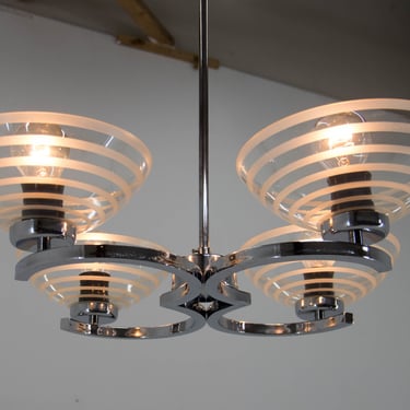 Art Deco Chandelier by Napako, Czechoslovakia, 1940's / Vintage Chandelier / Chrome & Glass 