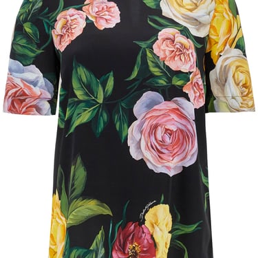 Dolce & Gabbana Black Silk T-Shirt With Floral Print Women