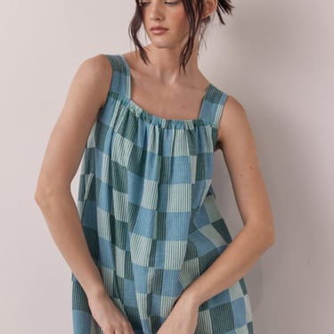 Amente Shoulder Tie Dress - Blue/Green