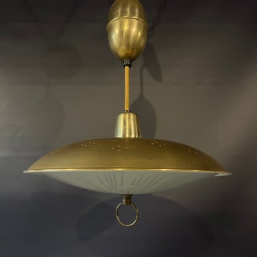 Vintage Push Pull Brass Pendant Light 15” X 48”