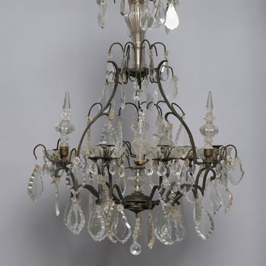 Mid 19th Century French Bronze & Crystal Chandelier with Six Arms