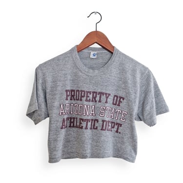 Arizona State shirt / 70s t shirt / 1970s Artex Arizona State Athletic Department heather grey crop top shirt Small 