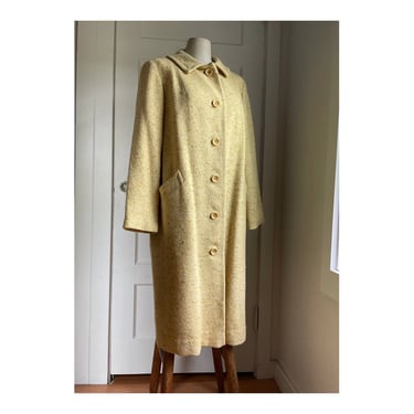 1950s Yellow Speckled Wool Long Over Coat by Pendelton- size small/medium 