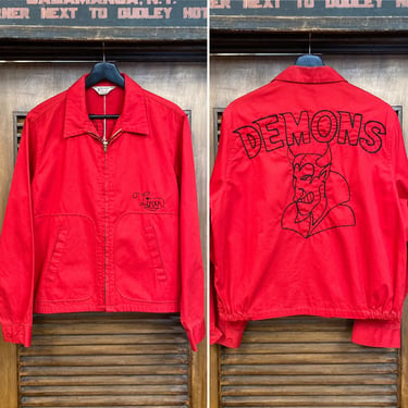 Vintage 1950’s “Demons” Devil Car Club Embroidery Rockabilly Jacket, 50’s Embroidered Jacket, Vintage Clothing 
