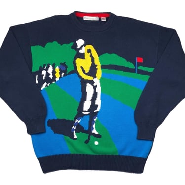 Vintage 80s/90s John Ashford Golf Big Image Golfing Knit Sweater Pullover Size Large/XL 