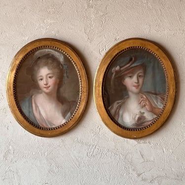Pair of 18th C. French Pastel Portraits of Women