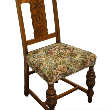 Vintage Antique Oak English Revival Gothic Jacobean Dining Side Chair 