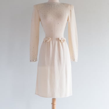 Darling Diamonds In The Snow Ivory Wool Knit Cocktail Dress By Don Sayres / SM
