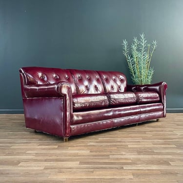 Vintage Post Modern Burgundy Leather Tufted Sofa, c.1980’s 