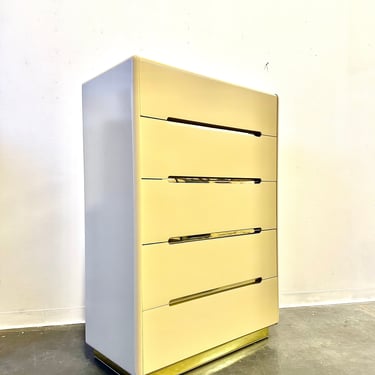 Vintage Post Modern Lacquer and brass tall dresser 
