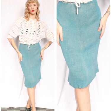 1930s Rayon Knit Blue Skirt - S/M 