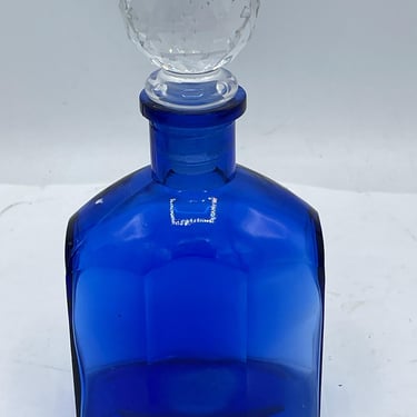 Cobalt Blue Glass Bottle Decanter With Clear Crystal  Stopper 5 Inches Tall 